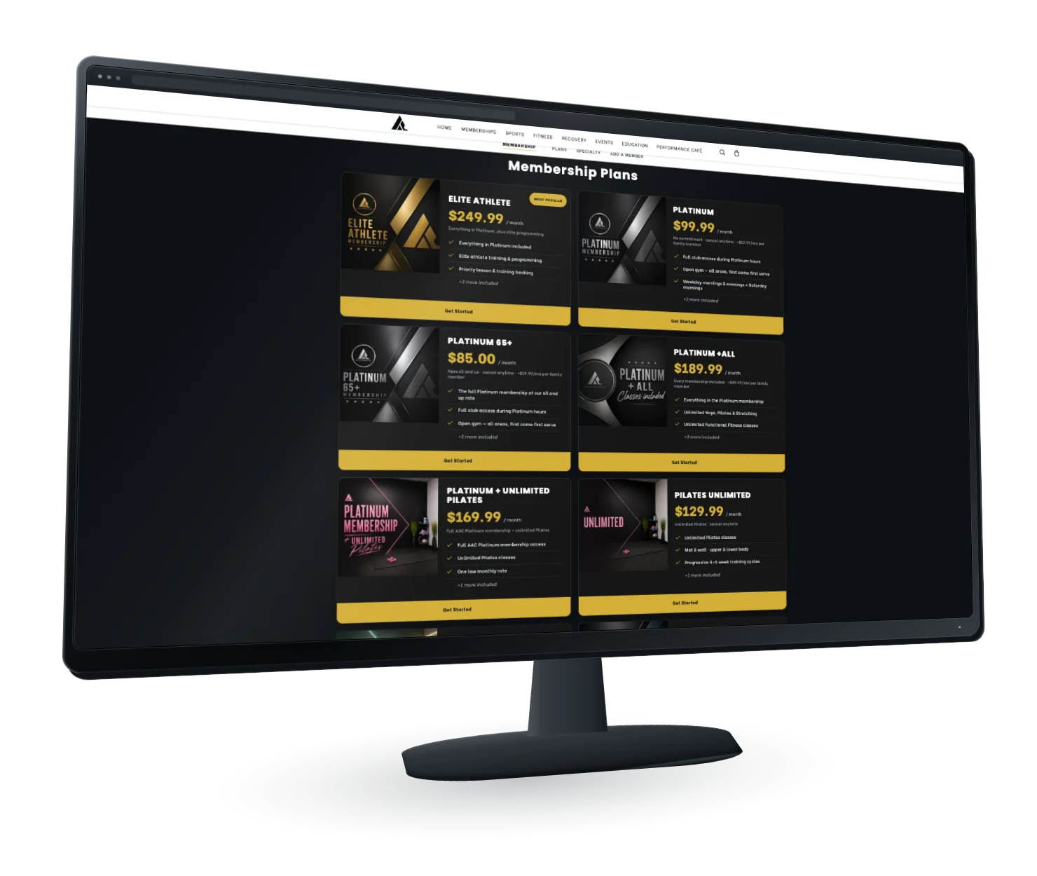 A screen capture of the Advanced Athletics Club membership page shown on a monitor.